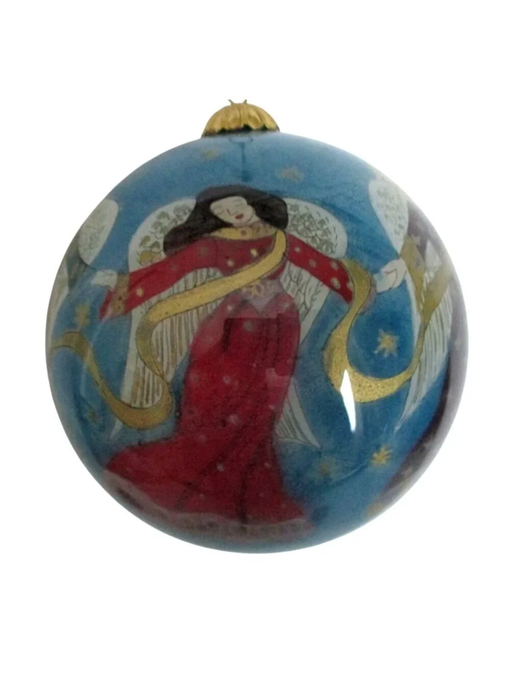 Li Bien 2001 5 Angels Christmas Ornament With Gold Accents & Blue Background